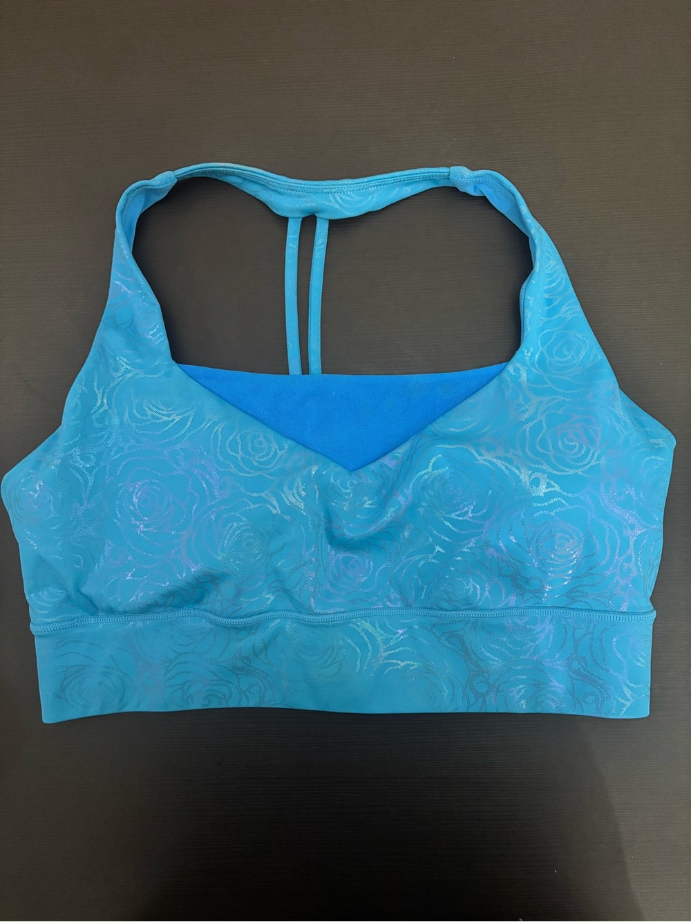 Crowned Athletics Blue Rose Floral Metallic Sports Bra Size XL